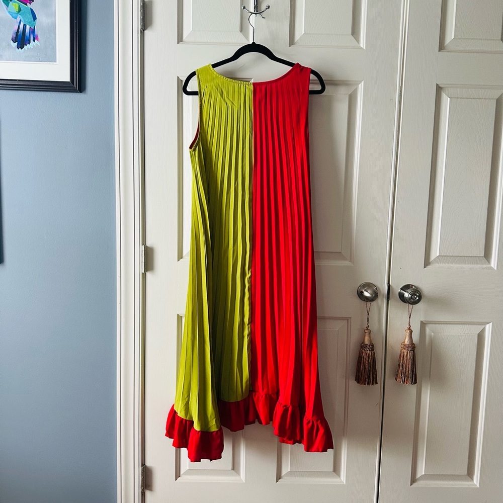 Beulah Red and Green Pleated Sundress Cocktail